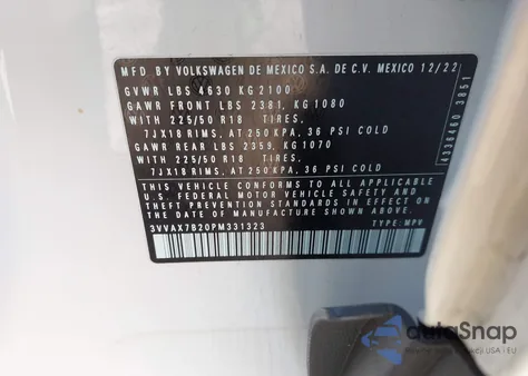 2023 Volkswagen Taos 1.5T S from USA, damaged, VIN 3VVAX7B20PM331323